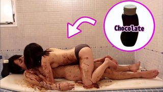 Chocolate slick sex in the bathroom on valentine’s day – Japanese young couple’s real orgasm